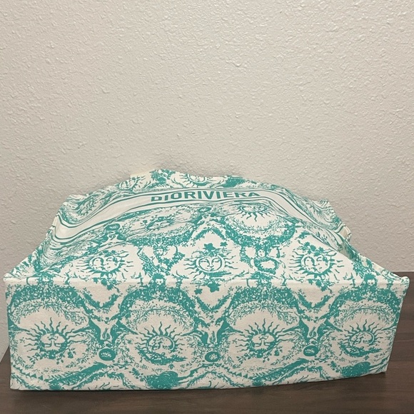 New Christian Dioriviera Teal and White Sun Novelty Tote Bag - Picture 5 of 6